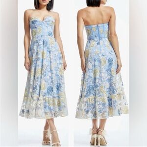 Dress the Population Carina strapless floral sequin appliqué Midi Dress Size L